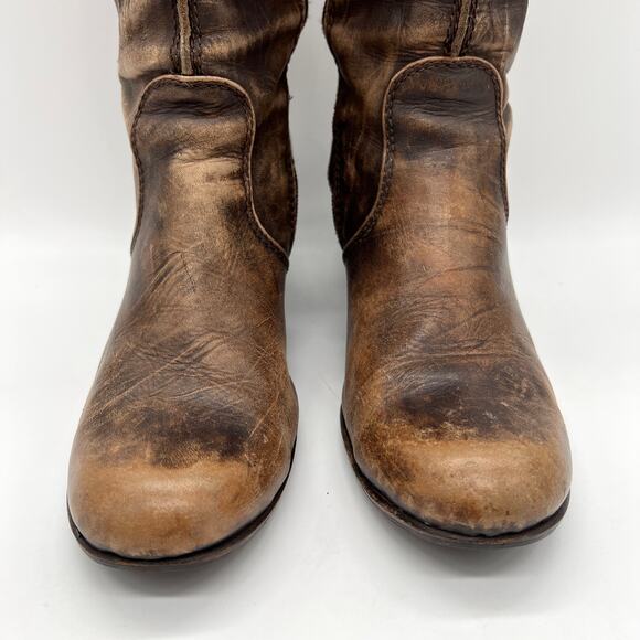 U ROADS Heeled Boots Womens 8 Brown Distressed Leather Knee High Round Toe - Picture 4 of 16